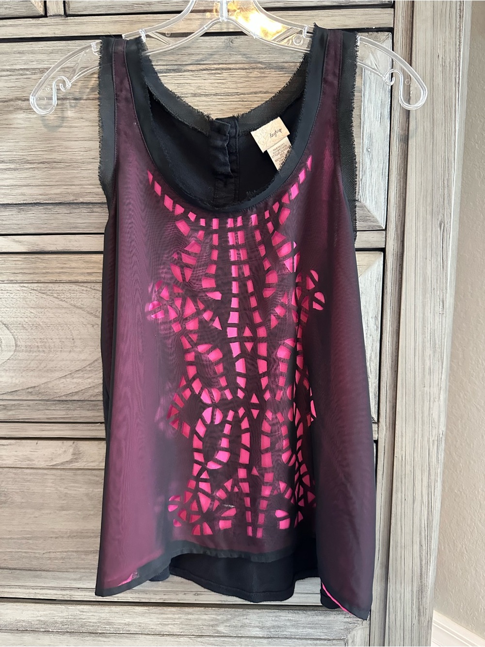 Daytrip Black Sheer Sleeveless with Hot Pink Lined Cutouts